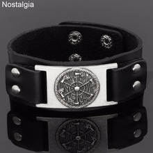 Nostalgia Thunder Shield Of Perun Axe Mens Black Leather Viking Bracelet Slavic Wristband Women Bangles With Charms 2024 - buy cheap