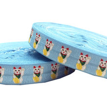 Cartoon Lucky Wealth Cats Print Fold Over Elastic FOE Webbing DIY Home Decoration gift packing Sewing accessoies 15mm 10Yard 2024 - buy cheap