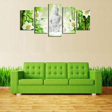 5 Panel Buddha Wall Art Oil Painting Spa Stone Bamboo Orchid Home Decoration Canvas Prints Pictures for Living Room 2024 - buy cheap