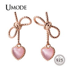 UMODE Pink Small Heart Sterling 925 Silver Drop Earrings for Women Bowknot Rope Rose Gold Silver Wedding Earring Jewelry ULE0559 2024 - buy cheap
