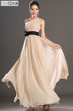 Бесплатная доставка, новое элегантное шифоновое вечернее платье на одно плечо с поясом 2024 - купить недорого