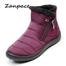 ZANPACE-Botas de nieve impermeables para mujer, zapatos de felpa para mantener el calor, de piel de algodón para el hogar y exteriores, con cremallera lateral, talla grande 35-43 2024 - compra barato