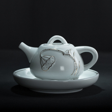 Tetera de porcelana blanca Jingdezhen, cerámica para el hogar, llanta dorada pintada a mano, juego de té celadón, Kung Fu Jin Jun Mei 2024 - compra barato