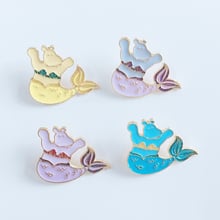 Dancing Mermaid Metal Enamel Brooch Fashion Cute Hippo Mermaid Badge Pin Child Trendy Costume Hat Jewelry Accessories Gifts 2024 - buy cheap