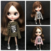 Camiseta de manga longa para bonecas da moda, camiseta listrada de roupas para bonecas 1/6 acessórios de boneca fit (blyth,pullip,azone,kurh, 1/6 boneca) 2024 - compre barato