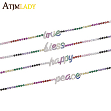 2019 newize letter words charm tennis chain necklace rainbow colorful cz bless peace happy love new letter choker jewelry 2024 - buy cheap