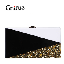 Black White Women Messenger Bags Geometric Lattice Patchwork Acrylic Evening Bags Gold Sequins Clutches Bag Party HandBag Wallet 2024 - buy cheap