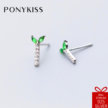 PONYKISS-pendientes de plata de ley 925 con circonita, joyería romántica con cierre de tuerca, con diseño creativo de hierba, para mujeres 2024 - compra barato