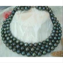 Triple strands SOUTH SEA AAA 9-10MM BLACK PEARL NECKLACE 18 INCH shipping free 2024 - buy cheap