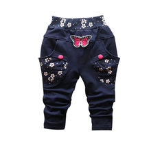 Pantalones de algodón de alta calidad con bordado de mariposa para niñas pequeñas con estampado, para Primavera, 100%, 0 a 3 años, 2017 2024 - compra barato
