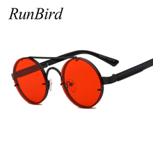 RunBird-gafas de sol Retro SteamPunk para hombre, lentes de sol redondas y rojas de diseñador de marca, anteojos de sol de Metal Vintage, UV400, 1156R 2024 - compra barato