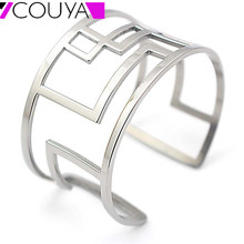 Couya 2017 novo metal irregular figura geométrica manguito aberto pulseiras cor prata pulseiras & pulseiras pulseiras para jóias femininas 2024 - compre barato