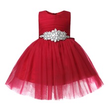 Baby Girl Dress Red Tulle Toddler Girl Christening Gown Bead Belt Infant Party Baptism Dress for Little Girl 1 Year Birthday 2024 - buy cheap