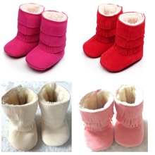 2020 Winter Christmas Baby Girls Snow Boots Fur Fringe Suede Solid Baby Shoes Newborn First Walkers 10-15cm Pink Red Beige Shoe 2024 - buy cheap