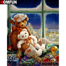 HOMFUN-pintura de diamante redondo/cuadrado completa, cuadro artesanal 5D, bordado de "Oso de dibujos animados", punto de cruz, decoración del hogar 5D A01267 2024 - compra barato