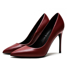 Sapatos de salto alto feminino sem cadarço tamanho 34-41, sapato feminino de couro legítimo elegante para mulheres e0074 2024 - compre barato
