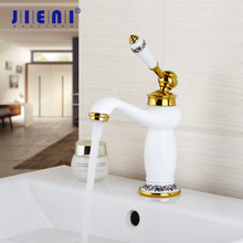 JIENI-grifo de latón dorado para baño, grifería de lujo con pintura blanca de diamante, lavabo de un solo mango de cerámica, grifo mezclador de lavabo 2024 - compra barato