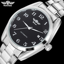 Vencedor de luxo masculino relógios mecânicos casual automático pulseira aço inoxidável preto dial data automática relogio masculino 2024 - compre barato