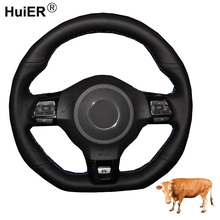 Hand Sewing Car Steering Wheel Cover Top Cow Leather For Volkswagen Golf 6 GTI MK6 VW Polo GTI Scirocco R Passat CC R-Line 2010 2024 - buy cheap