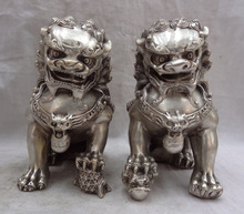 Fábrica de bronce decorativas de plata del Tíbet, estatua de bronce de FengShui, plateado China, animales de la riqueza, pie Fu, pelota de León para perro 2024 - compra barato