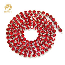 Free shipping 5yard/pack High quality Sliver base Red glass crystal Rhinestones Cup Chain DIY clothing/Wedding dress Accessories 2024 - buy cheap