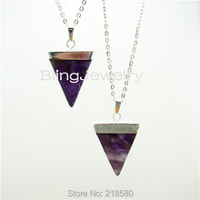 SN-010  Amethysts Quartz Triangle Pendant Necklace Gold or Silver Plated 2024 - buy cheap