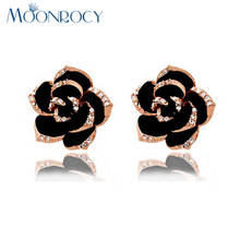 MOONROCY Free Shipping Cubic Zirconia Fashion Jewelry Rose Gold Color Black Rose Flower Crystal Earrings for Women Gift 2024 - compra barato