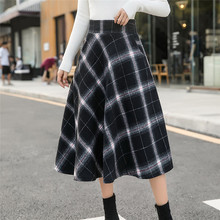 Female Womens High Elastic Waist Cotton Maxi Skirt A-line Plaid Autumn Winter Warm Straight Flare Long Skirt N15 2024 - buy cheap