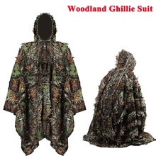 Traje táctico 3D de hojas de francotirador para hombre, ropa de caza en el bosque de camuflaje, camisa + Pantalones, capa militar con capucha 2024 - compra barato