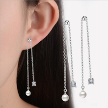 KOFSAC New Fashion Pure Silver 925 Stud Earrings For Women Party Shiny CZ Long Tassel Pearl Earring Jewelry Valentine's Day Gift 2024 - buy cheap