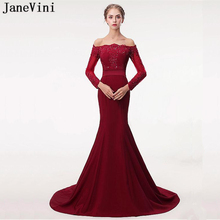 JaneVini-vestidos de sirena para dama de honor, ropa de manga larga con Apliques de encaje, con cuentas y botones en la espalda, de satén, formales, para baile de graduación 2024 - compra barato