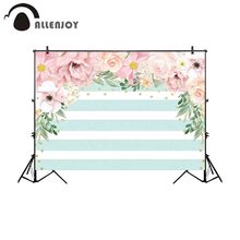 Allenjoy backdrop photography green white horizontal stripes pink flower spring hand painted background photophone wallpapers 2024 - buy cheap