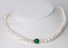 Ожерелье с белыми и зелеными круглыми бусинами Akoya, 7-8 мм 2024 - купить недорого