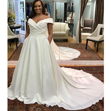 Vestido De novia De talla grande con hombros descubiertos, vestido De novia con cuello De barco, color blanco marfil, plisado, satén, cremallera en la espalda 2024 - compra barato