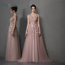 Elegant Evening Dresses 2019 V Neck A-Line Tulle Beaded Evening Gown 3D Flower Applique Formal Party Dress Robe de Soiree NE84 2024 - buy cheap