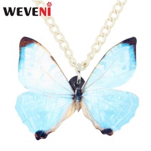WEVENI Luz de acrílico azul collar con colgante de mariposa collar de cadena larga a la moda de la joyería para las mujeres al por mayor 2024 - compra barato