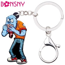 Bonsny Acrylic Halloween Eating Brain Zombie Key Chain Keychain Ring Anime Punk Jewelry For Women Girls Teens Bag Car New Charms 2024 - buy cheap