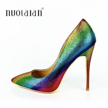 Zapatos de tacón alto con estampado de arco iris para Mujer, tacones sexys de 12cm/10cm/8cm, con punta estrecha 2024 - compra barato