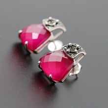 925 sterling silver earrings With red corundum tremella nail Ms silver earrings 2024 - buy cheap