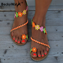 2021 New Bohemia Sandals Women Flat Sandals Colored Flower Flip Flops Slippers Women Summer Casual Shoes Plus Size 35-43 WSH3326 2024 - buy cheap