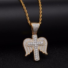 Hip Hop Full AAA CZ Zircon Paved Bling Iced Out Angel Wing Cross Pendants Necklace for Men Rapper Jewelry Gold Color Gift 2024 - buy cheap