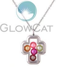Jesus Cross Pendant Necklace Silver Color Glass Locket Pearl Cage Pendant Steel Chain Necklace 2024 - buy cheap