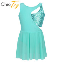 ChicTry-vestido de lentejuelas brillantes para niños, sin mangas, para patinaje sobre hielo, leotardo de Ballet y gimnasia, trajes de baile lírico 2024 - compra barato