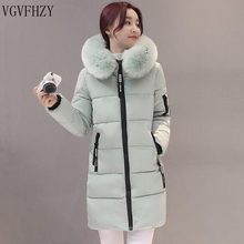 2018 Winter Female Down Cotton Jacket Large Fur Collar Hooded Parka Padded Mid-Long Coat Women Thick Warm Outwear Ladies LY1069 2024 - buy cheap