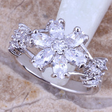 Glittering White CZ Silver Plated Stamped Flower Ring Size 6 / 7 / 8 / 9 R0169 2024 - buy cheap