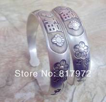 Lucky Letter Metal Tibetan Silver Carved Flower Bracelet Vintage Retro Cuff Bangle Gift Unisex Jewelry 2024 - buy cheap