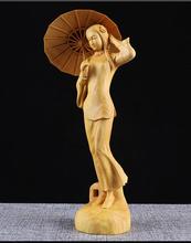 Decoração de madeira álamo fino rico, escultura em madeira artesanato artesanato bela mulher beleza estátua de decoração de casa de madeira 2024 - compre barato