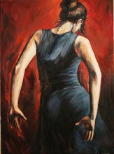 Presente personalizado artesanal de pintura a óleo, reprodução em tela, dançarinos espanhol, tango, vestido preto e azul de alta qualidade 2024 - compre barato