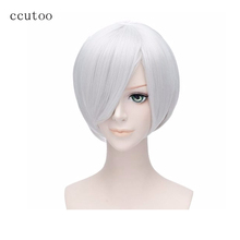 Ccutoo 35 см серебристо-белая короткая прямая полная челка, Стильные синтетические волосы Bobo, термостойкие волокна, парики для косплея 2024 - купить недорого