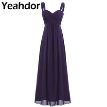 Vestido largo de dama de honor plisado de gasa para mujer, Vestido de dama de honor con tirantes anchos, largo, para fiesta de boda, Formal, Maxi 2024 - compra barato